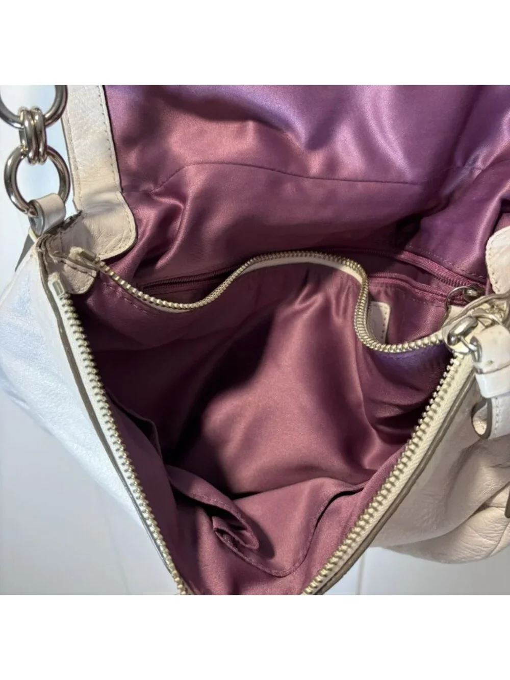 COACH 23346 White Leather Pebbled Shoulder Bag Hobo Purse Handbag Silver